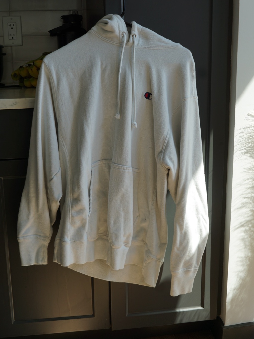 Champion Cream Crewneck Hoodie with Small Chest Logo